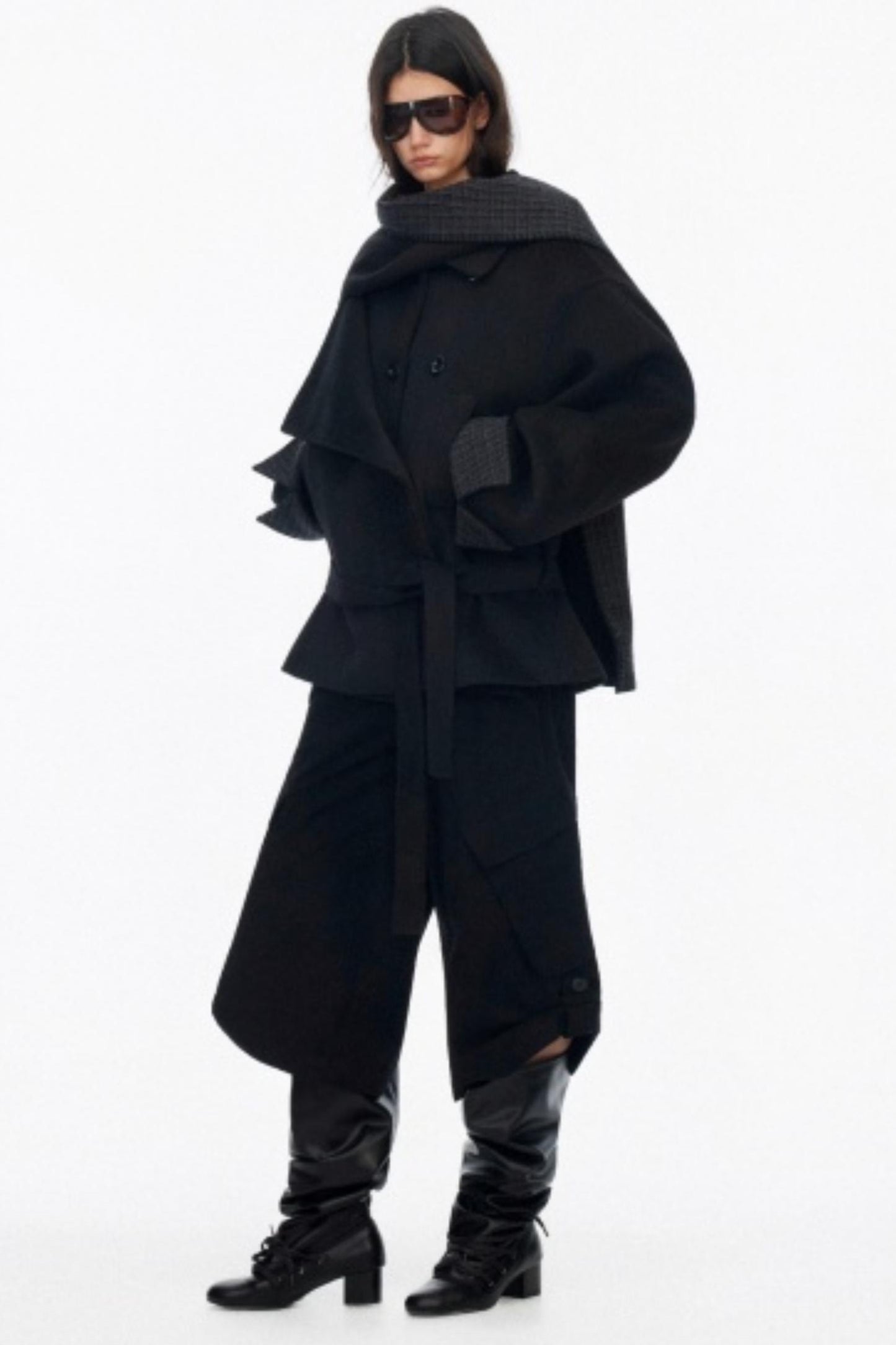Lapel Asymmetrical Wool Coat Set-Up