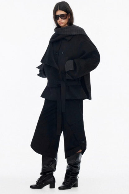 Lapel Asymmetrical Wool Coat Set-Up