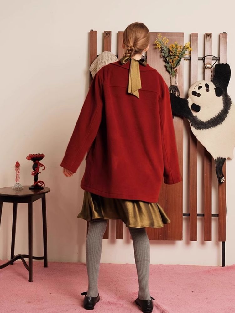 Red Wool Cashmere Cowl Coat