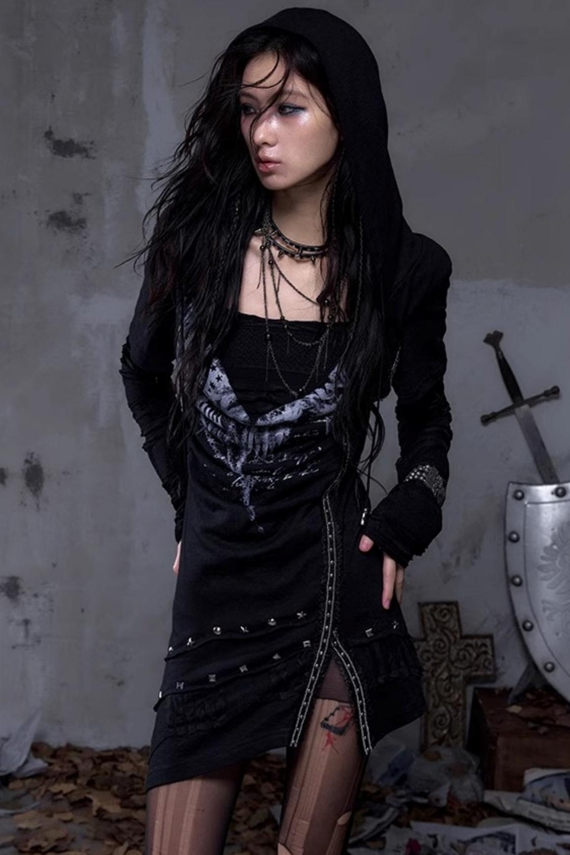 Rock Swing Collar Print Long Sleeve Dress