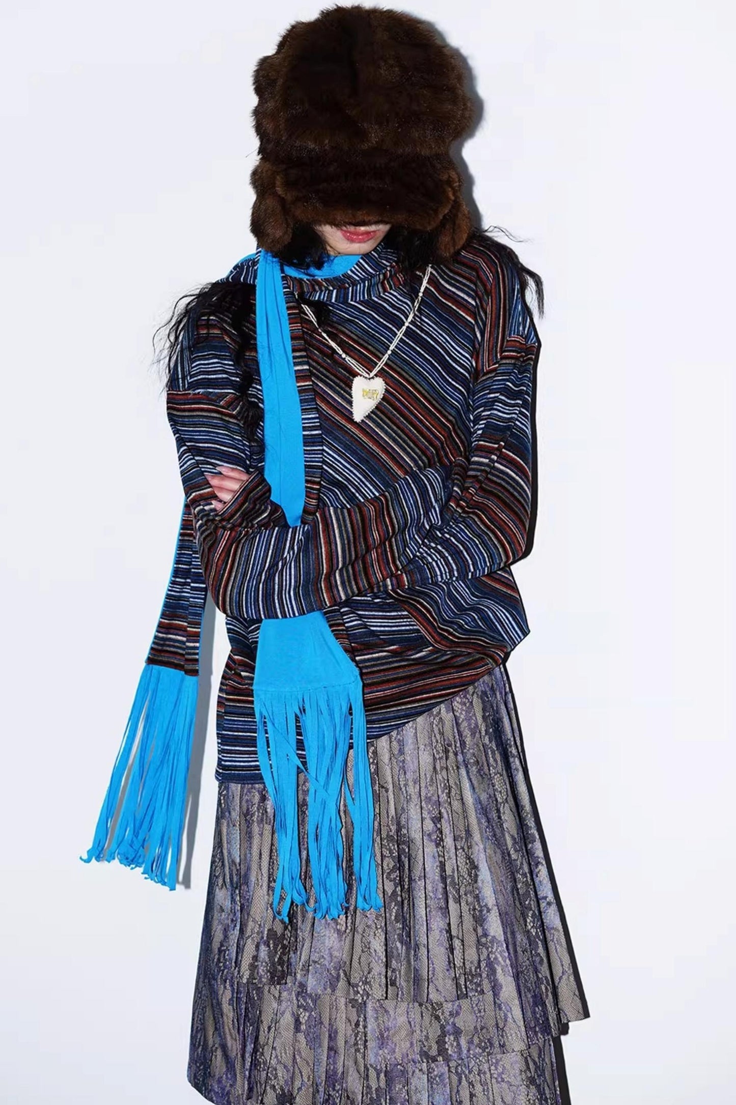 Striped Brushed Long-Sleeved Top