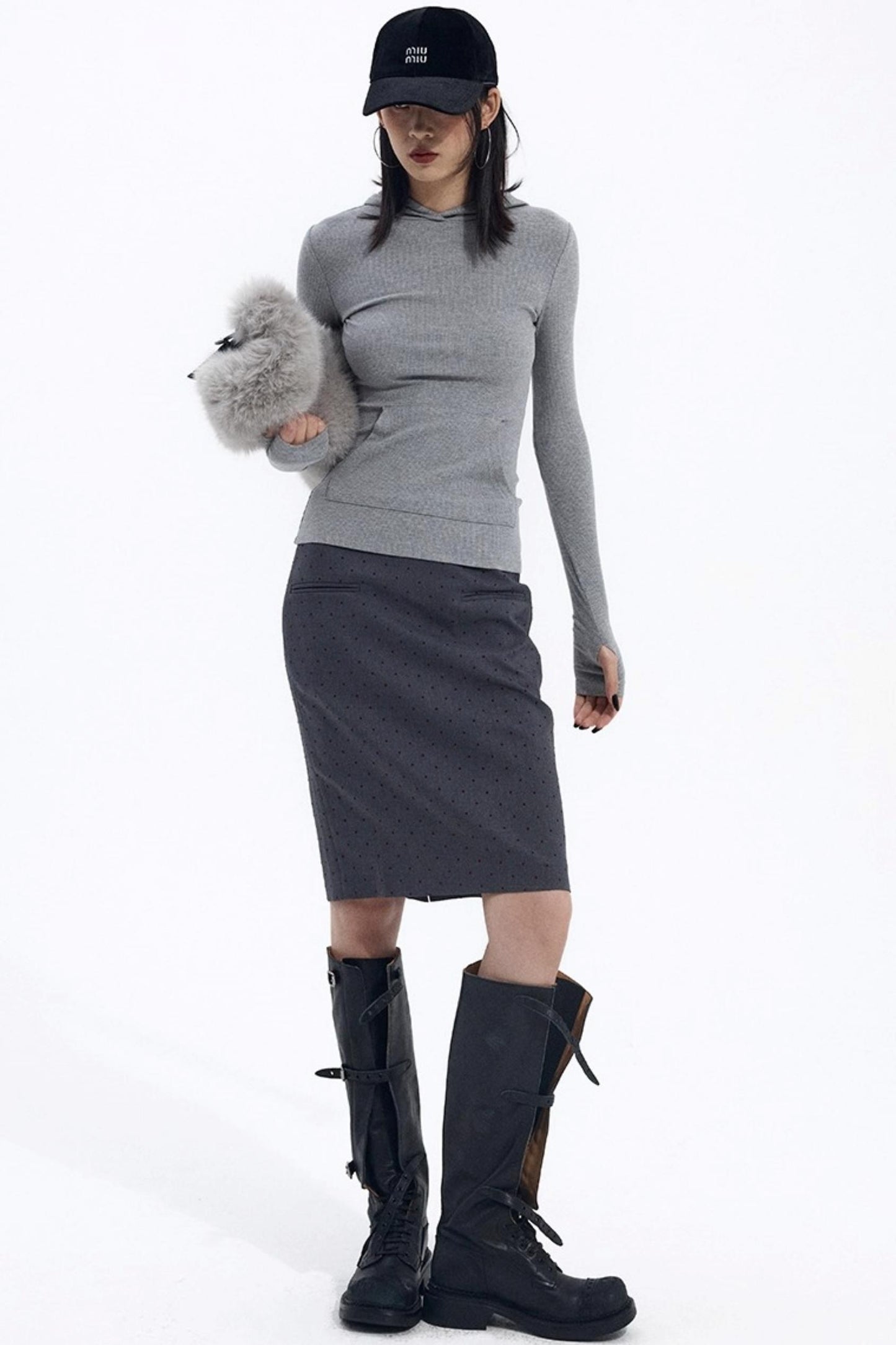 Gray Hooded Winter Sweater