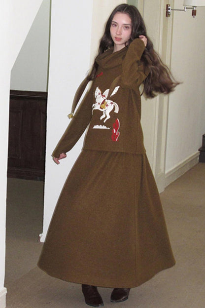 Three-Dimensional Pony Knit Top & Skirt Set