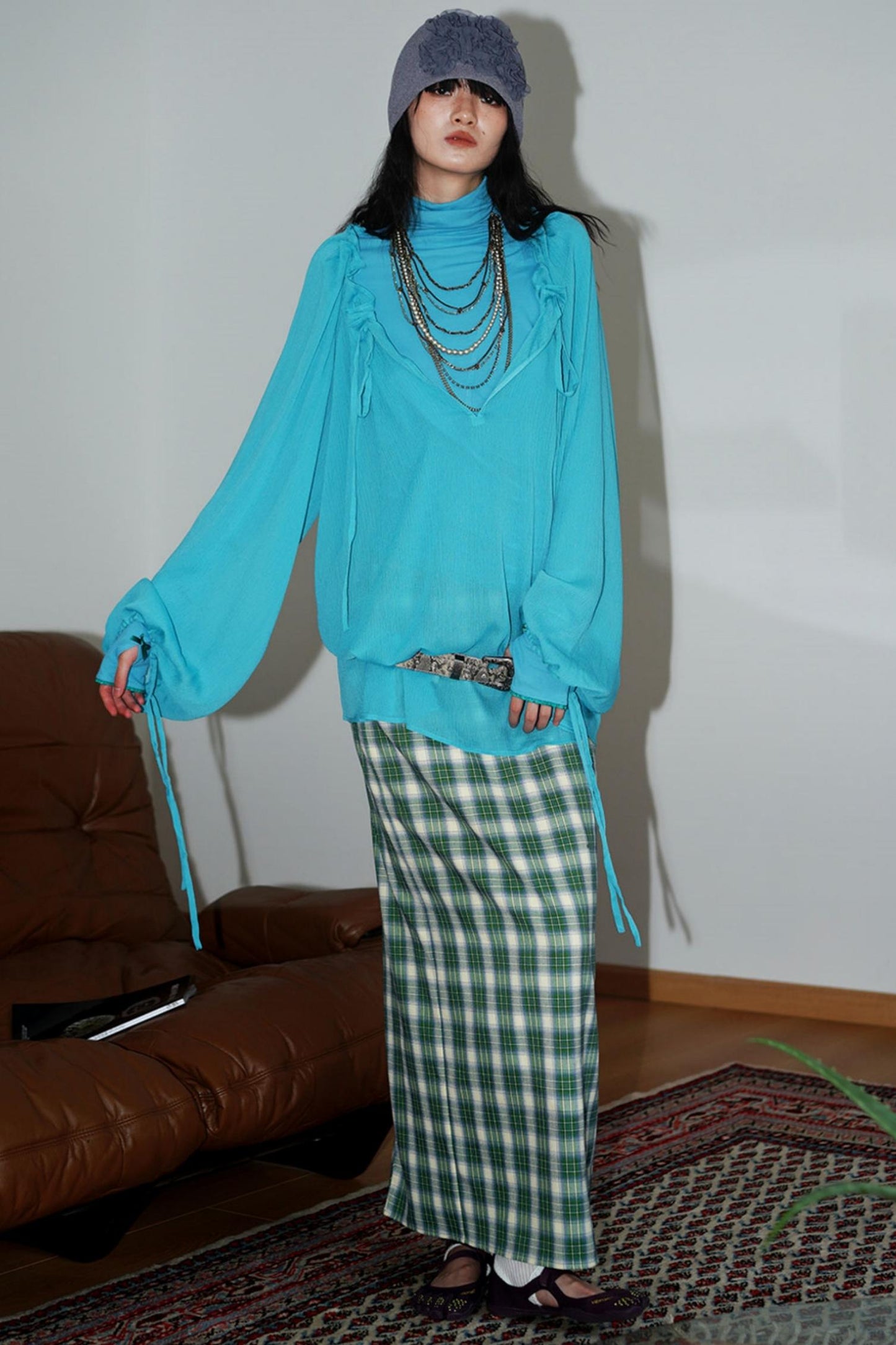 Vintage Long Straight Pleated Skirt