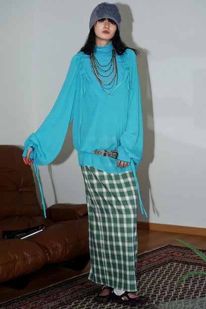 Vintage Long Straight Pleated Skirt