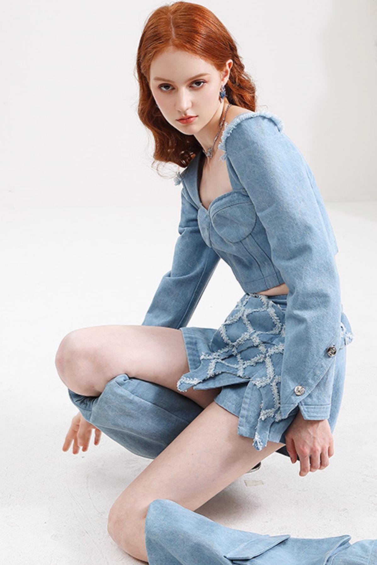 Fashionable Hollow Denim Short Top