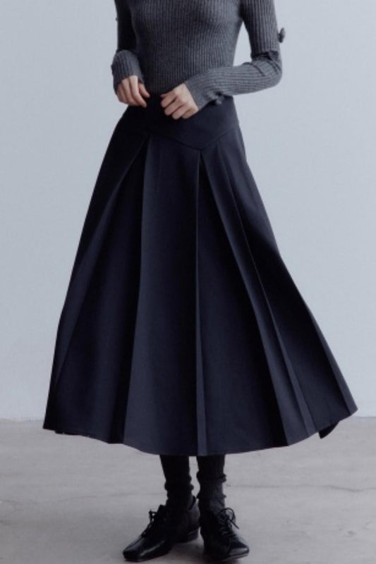 Lime Wool Irregular Pleated Wool Skirt