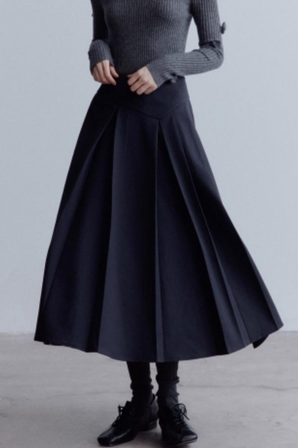 Lime Wool Irregular Pleated Wool Skirt