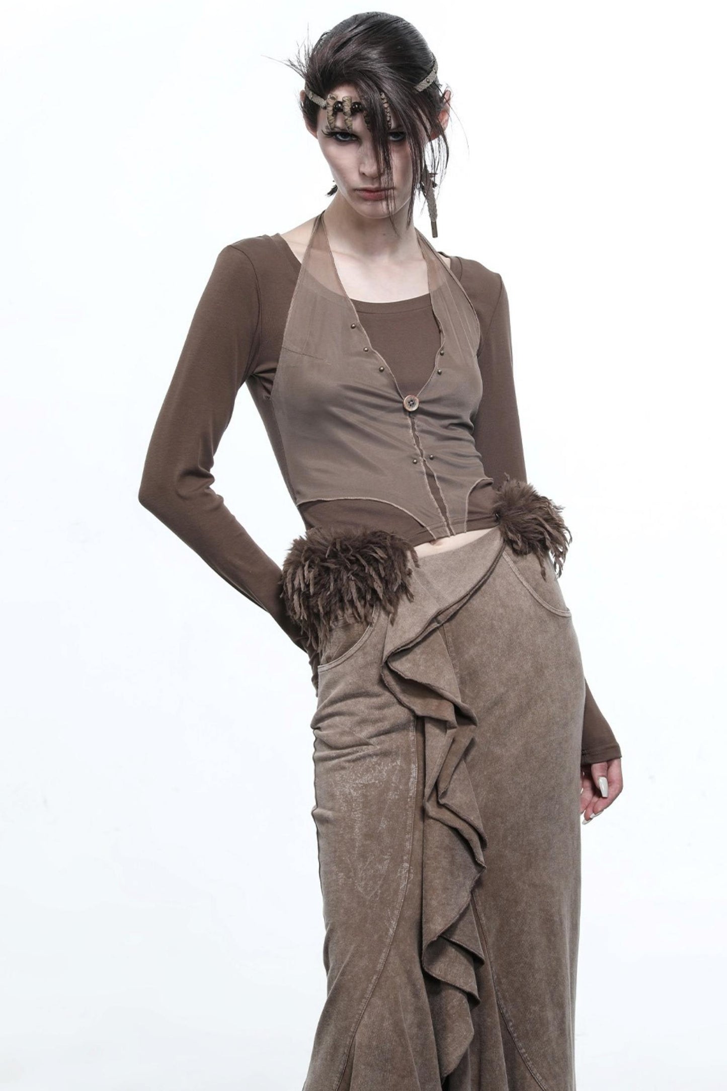 Fake Halterneck Patchwork Wool T-Shirt