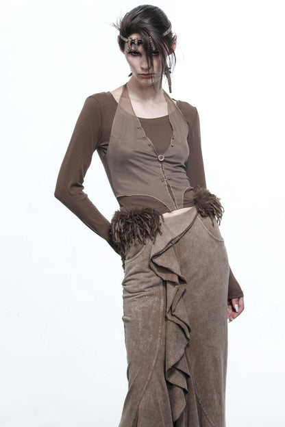 Fake Halterneck Patchwork Wool T-Shirt