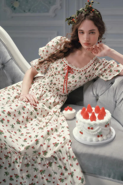 French Pastoral Style Strawberry Floral Dress