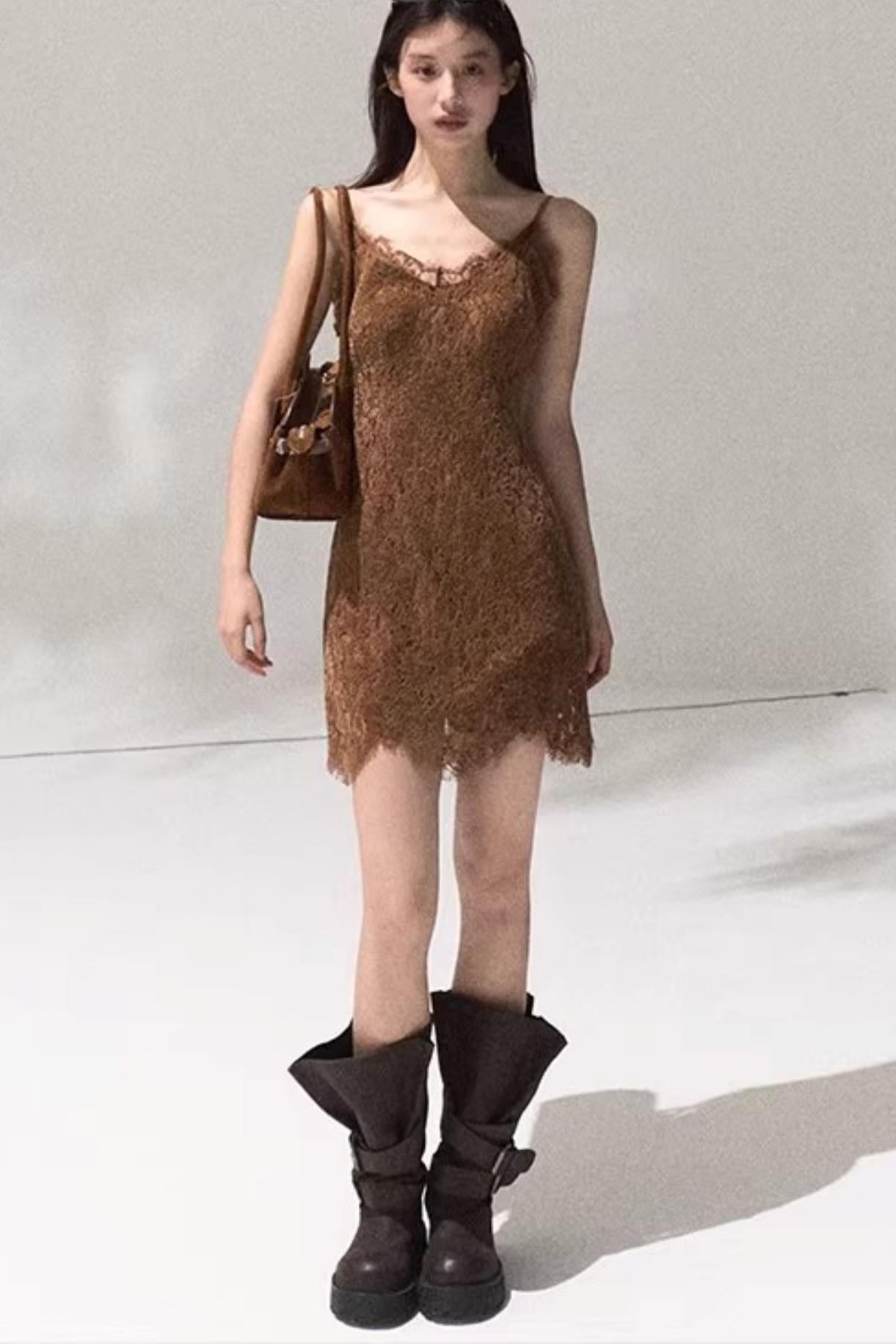 Heavy Velvet Lace Short Dress