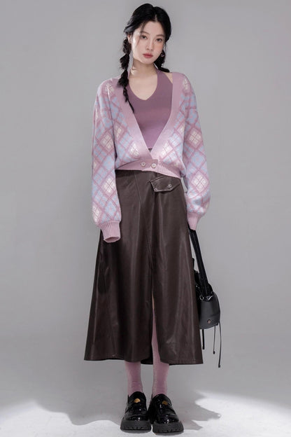 Rich and Crafty Brown Slit Leather Skirt