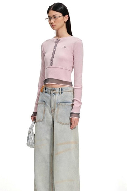 Sheep Wool Contrasting Knit Sweater