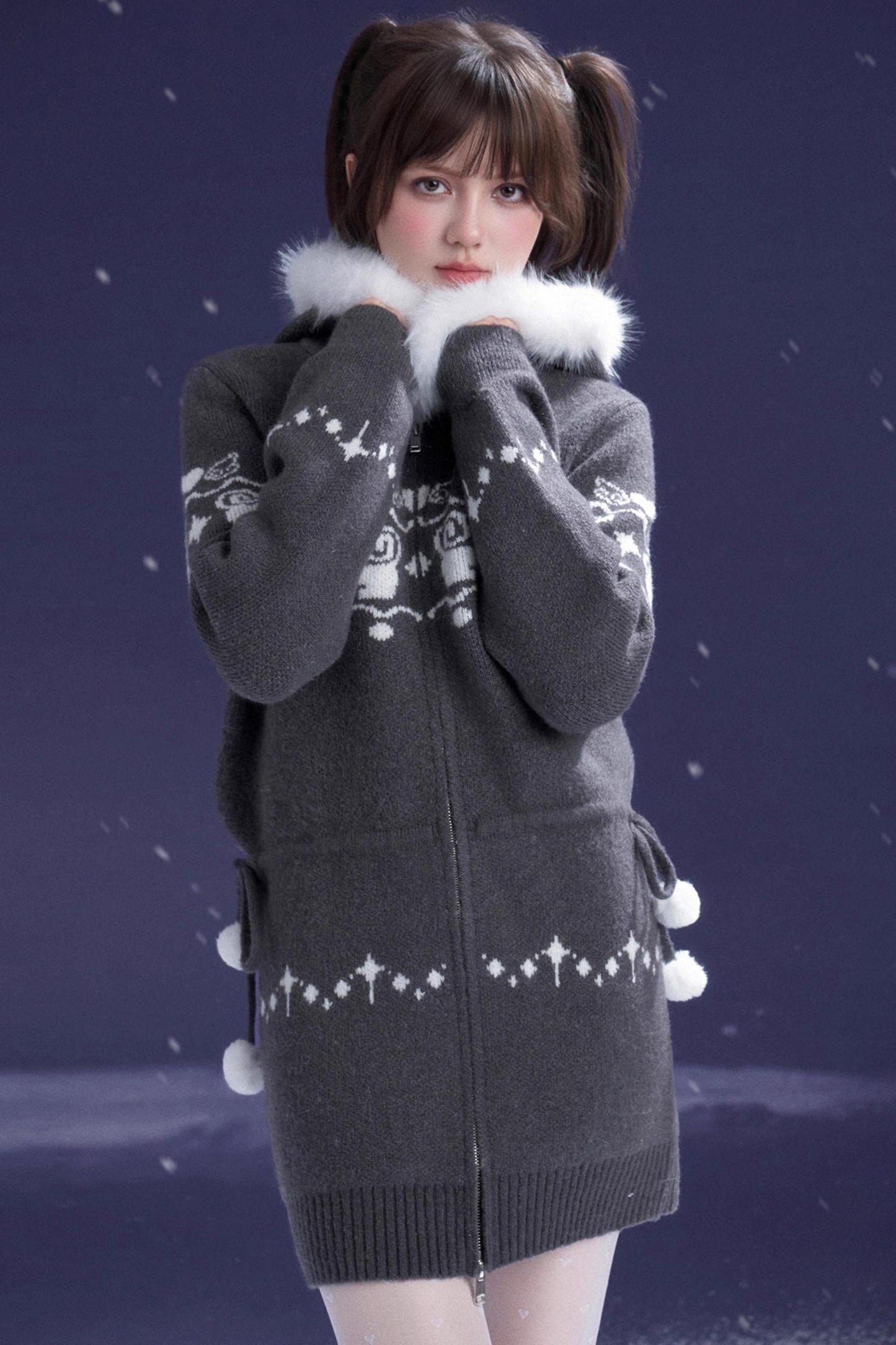 Fair Isle Cat Knit Coat