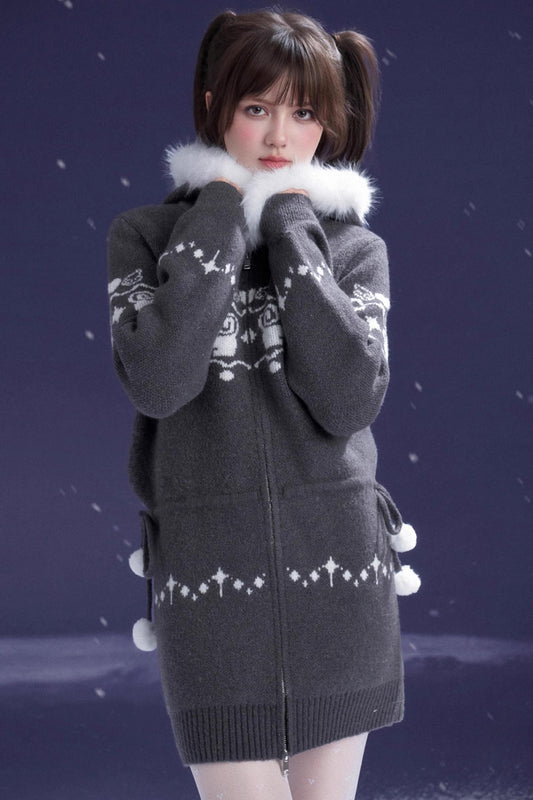 Fair Isle Cat Knit Coat