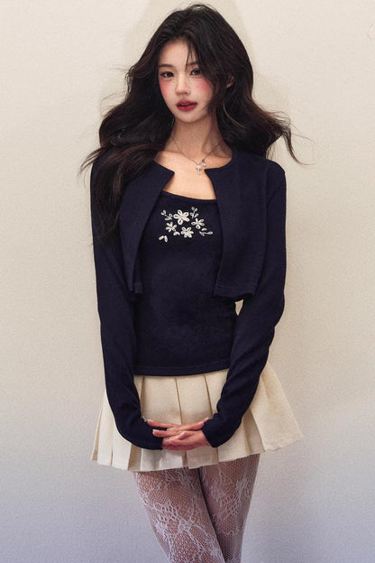 Embroidery Knit Cardigan Set-Up