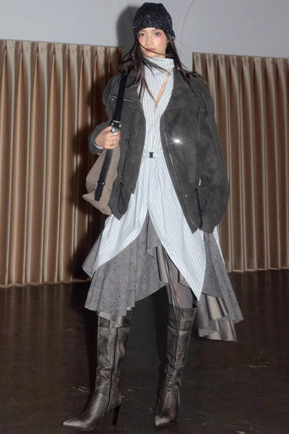 Distressed Matte PU Leather Cargo Jacket