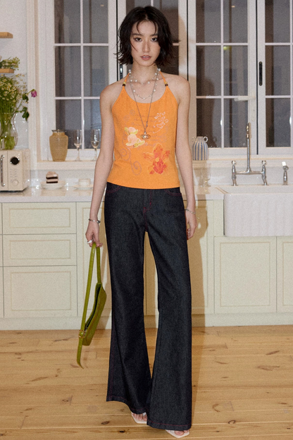 Retro Color-Blocked Flared Pants