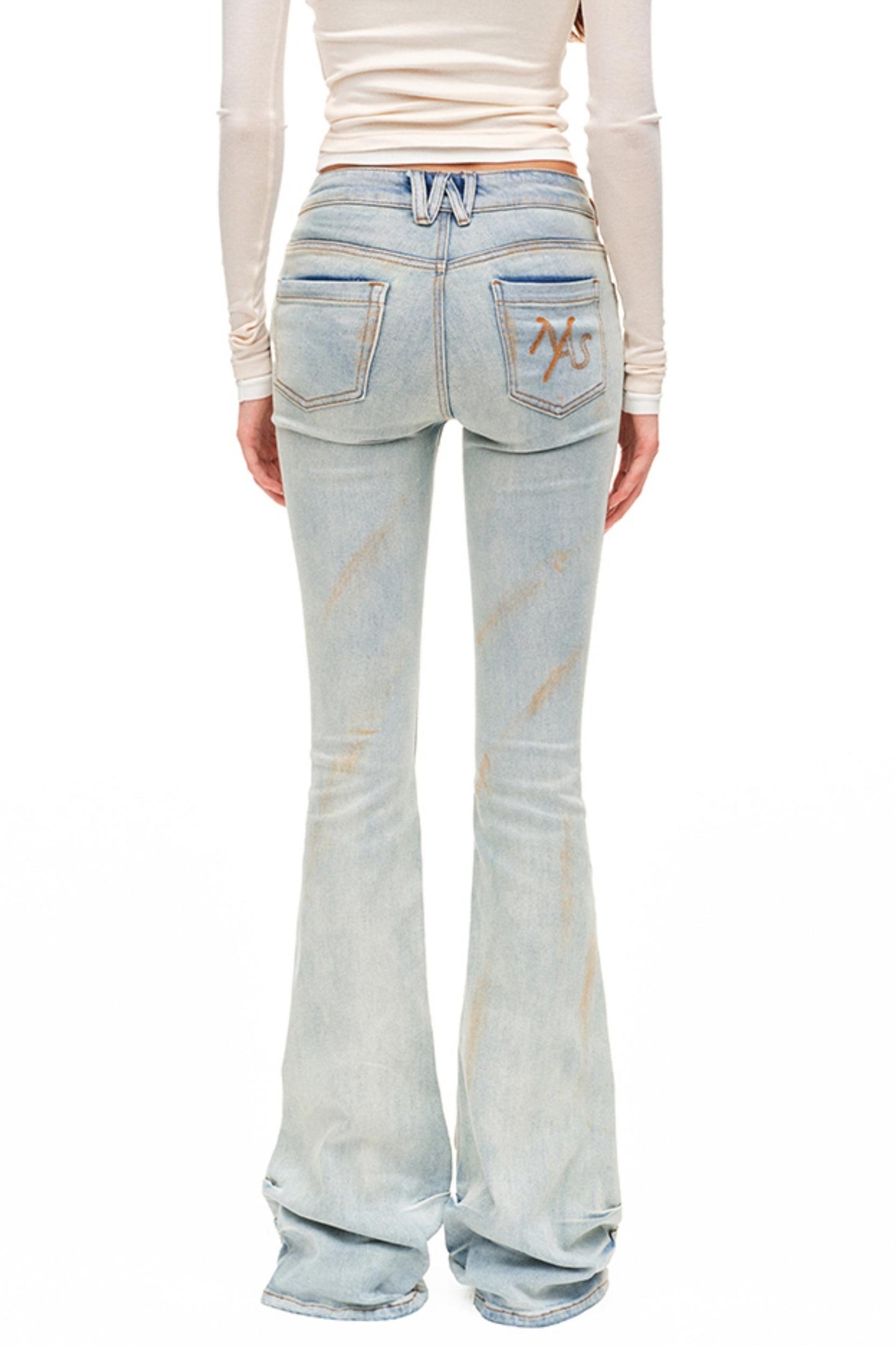 Light Sand Flared Denim Trousers