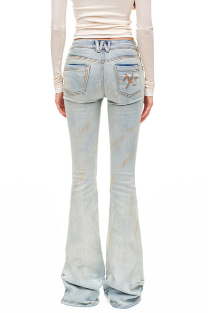 Light Sand Flared Denim Trousers