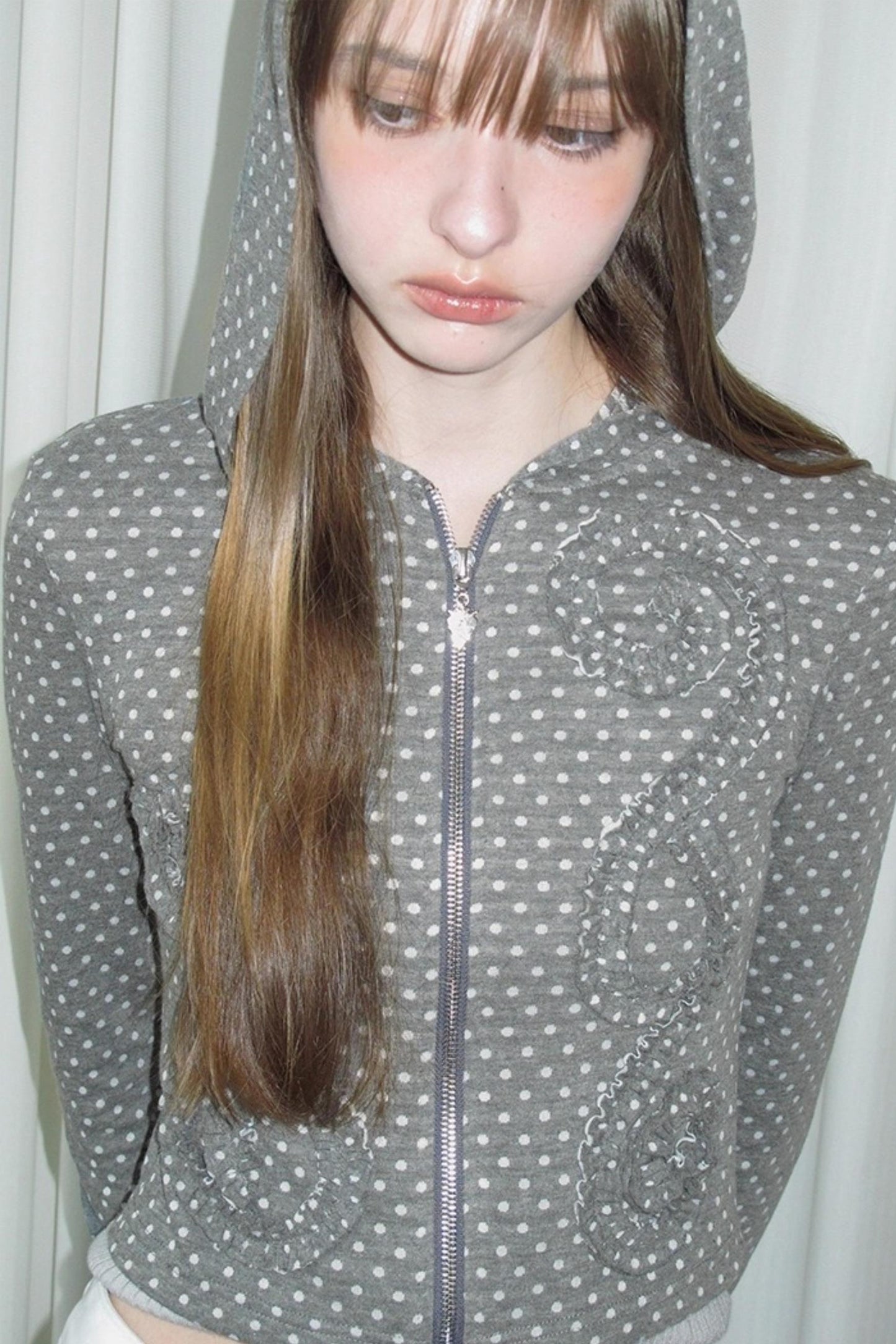 Reverbial Polka Dot Stripe Knitted Hoodie Top