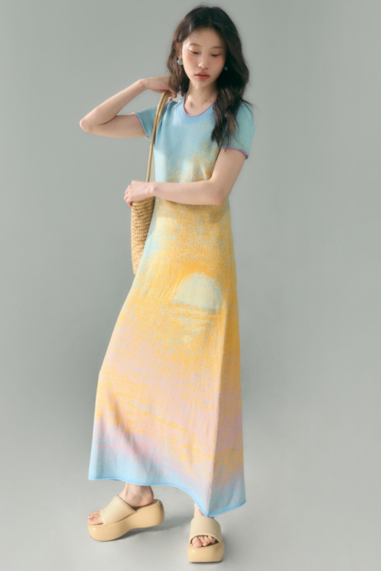 Hand-Painted Cloud Jacquard Tencel Knitted Dress