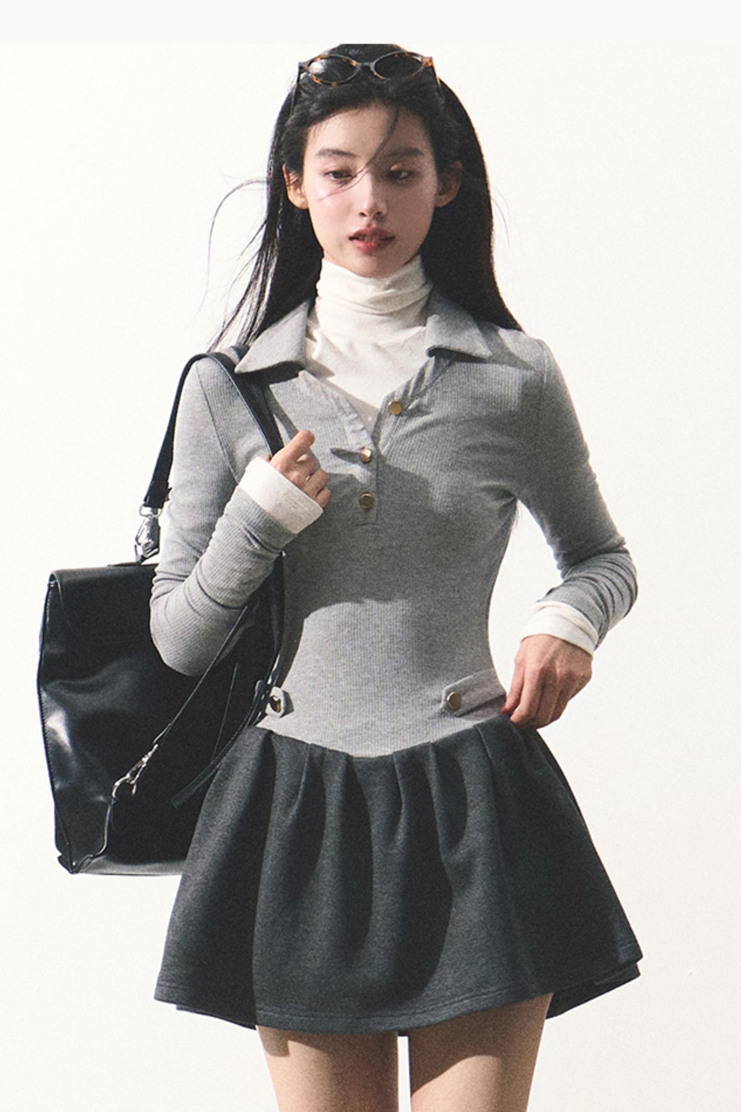 College Shirt Collar Knitted Dress