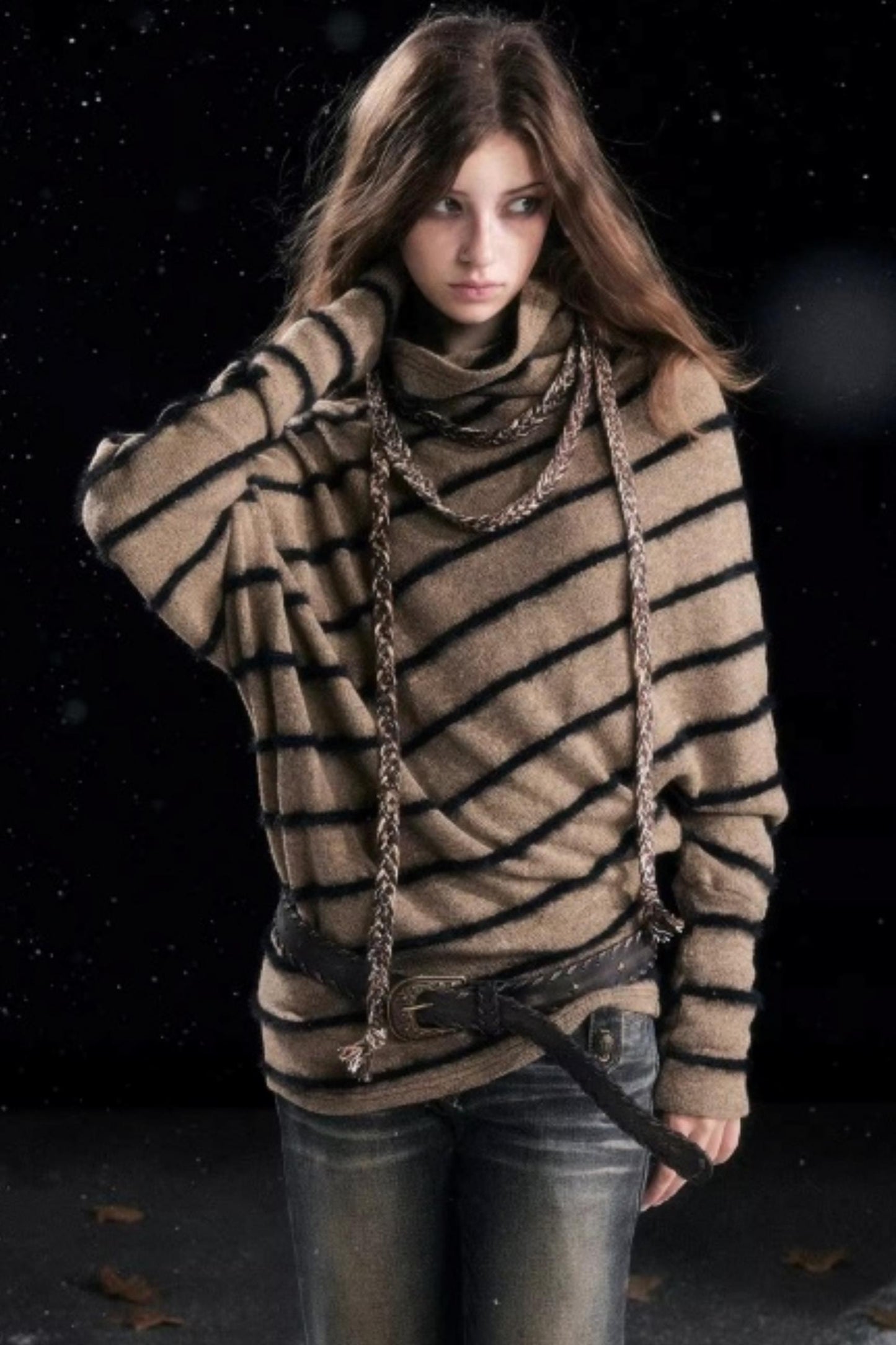 Diagonal Striped Batwing Sweater