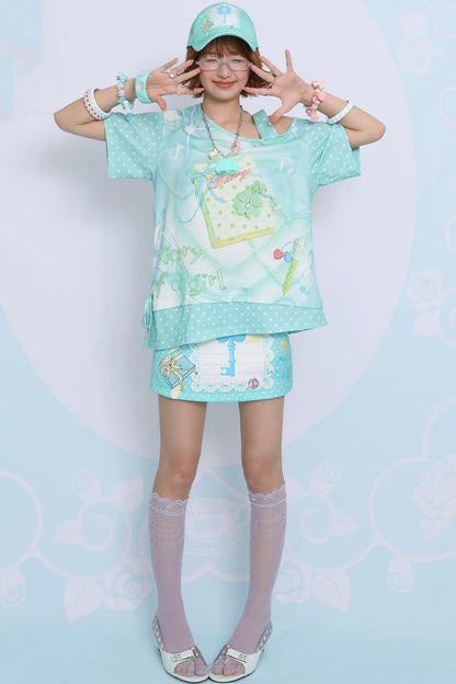 Mint Green Asymmetrical Shoulder T-Shirt