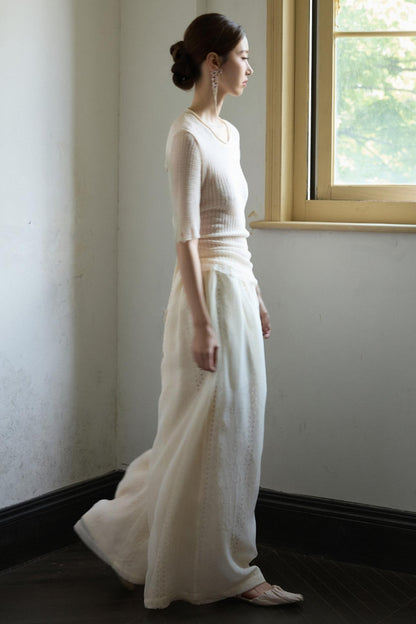 Beige Wide Leg Trousers