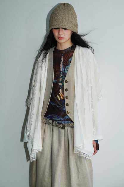Vintage Paneled Lace Cropped Cardigan Coat