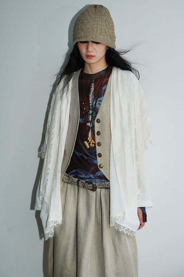 Vintage Paneled Lace Cropped Cardigan Coat