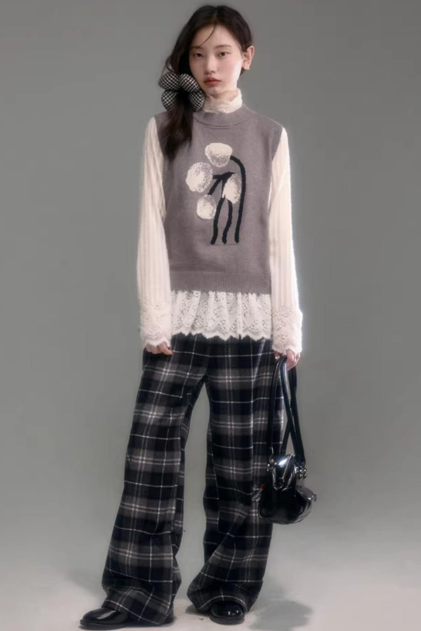 Bestickte Wollhose mit Karomuster