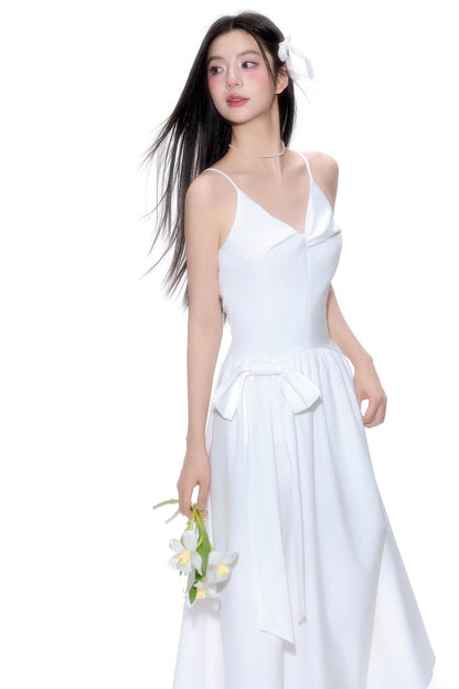 Twisted Bow Halter Pleated Dress