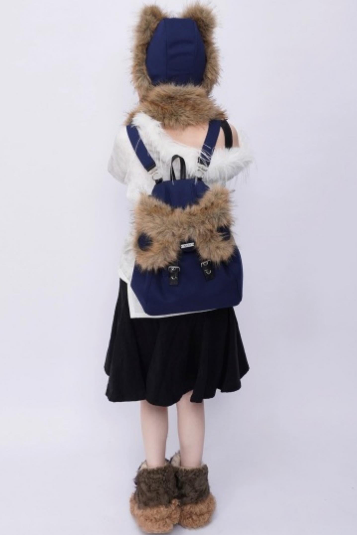 Furry Bear Crossbody Backpack