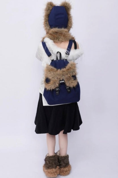 Furry Bear Crossbody Backpack