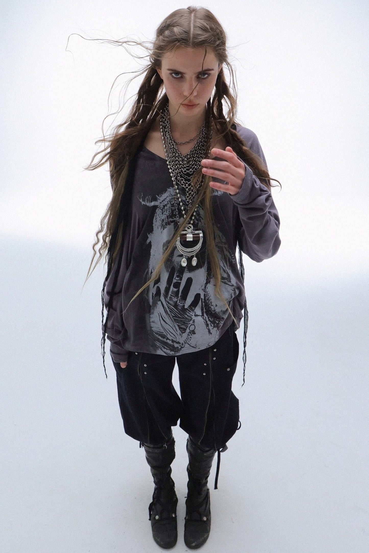 Drop-Shoulder Punk Long Sleeve T-Shirt