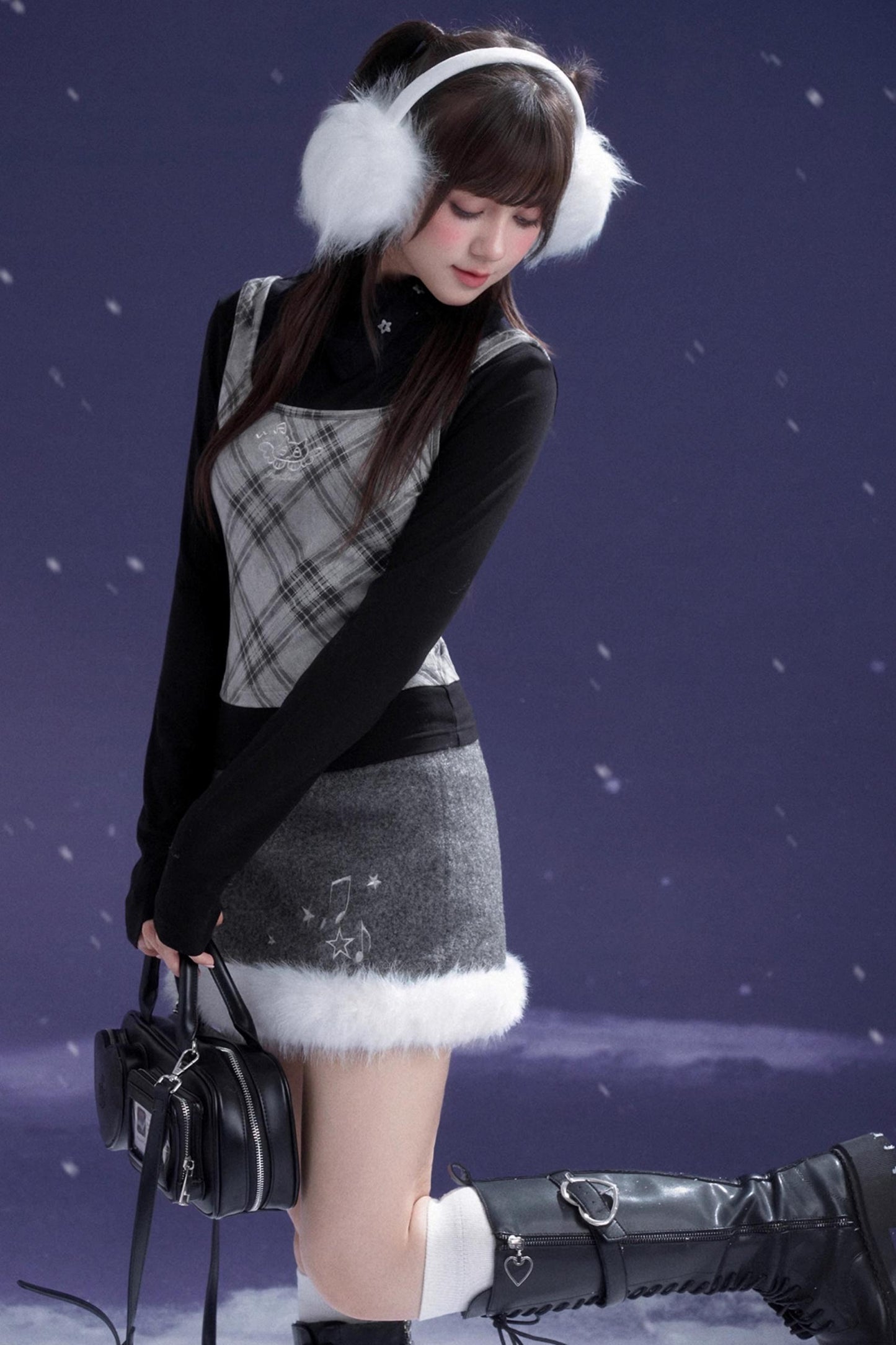 Gray Musical Note Wool Skirt