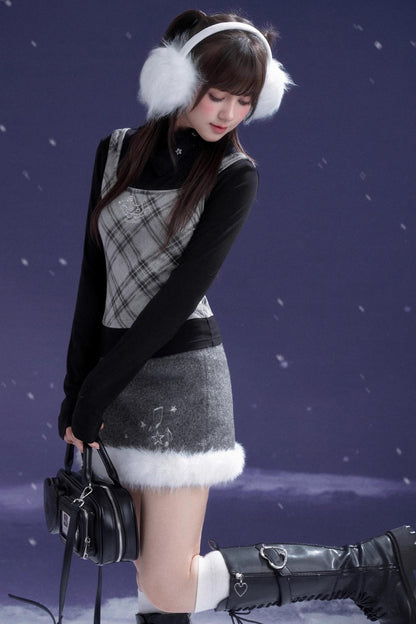 Gray Musical Note Wool Skirt
