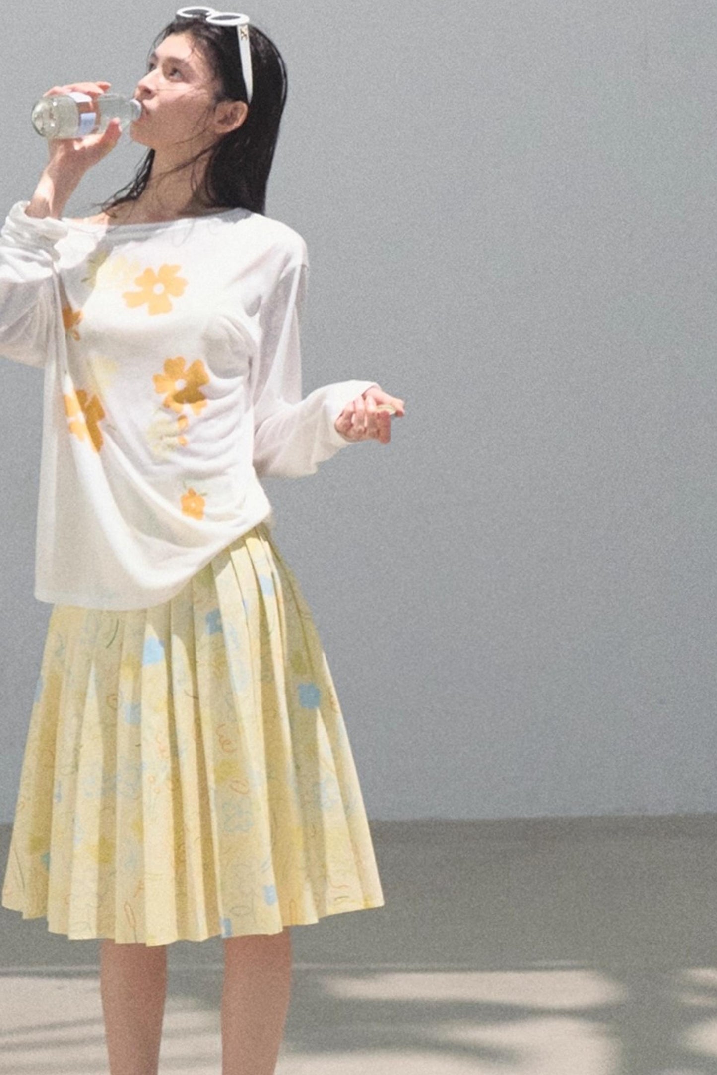 Poplin Pleated Midi Skirt