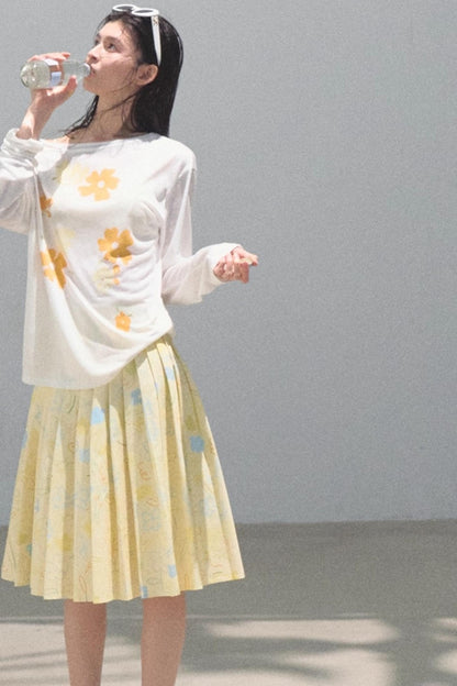 Poplin Pleated Midi Skirt