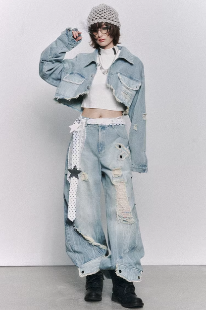 Retro Washed Wide-Leg Jeans