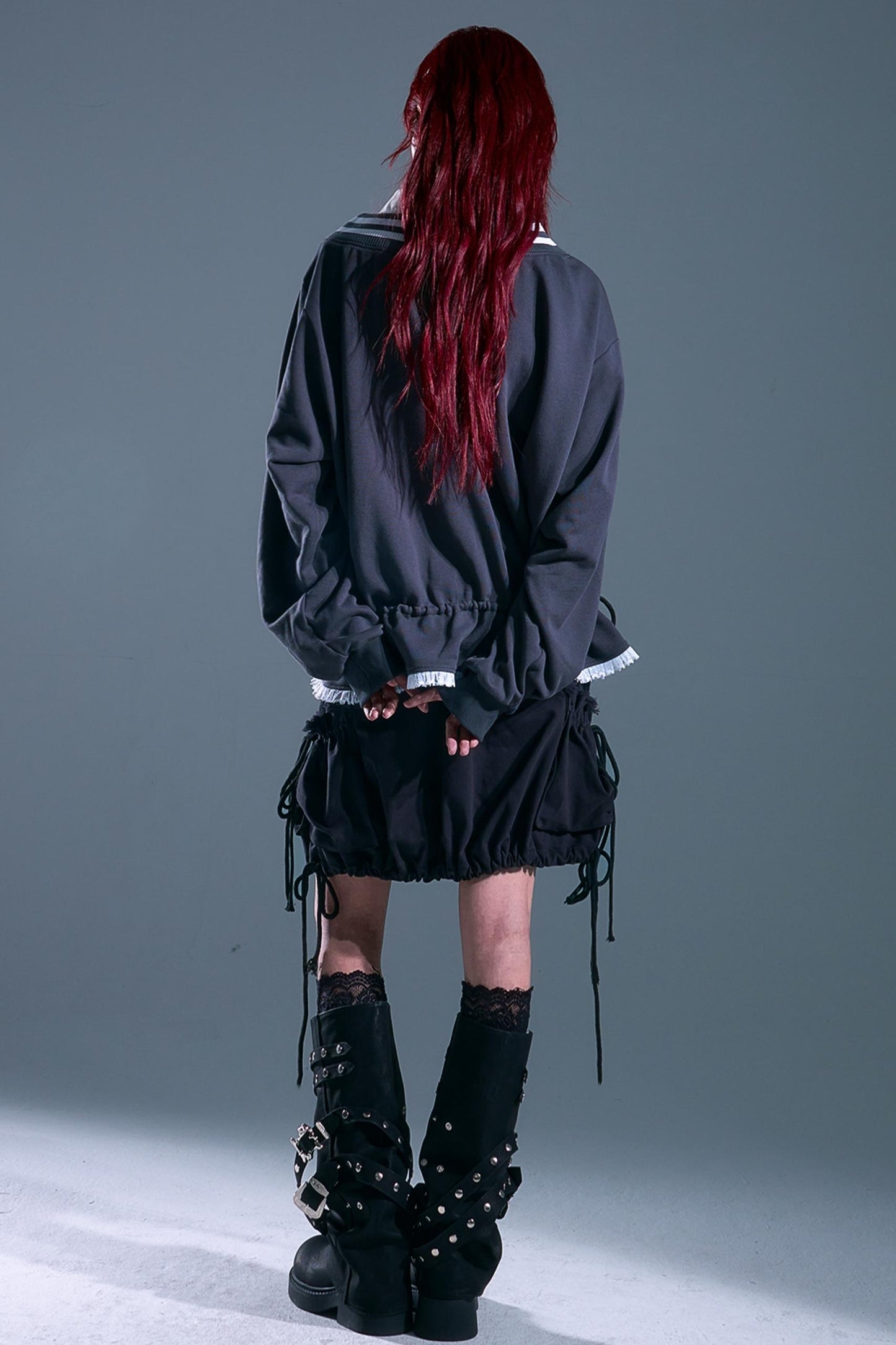 Vintage Punk Asymmetry Lace Sweatshirt