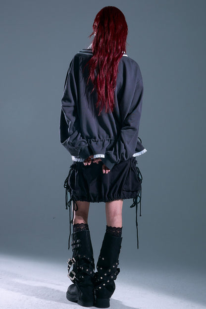 Vintage Punk Asymmetry Lace Sweatshirt