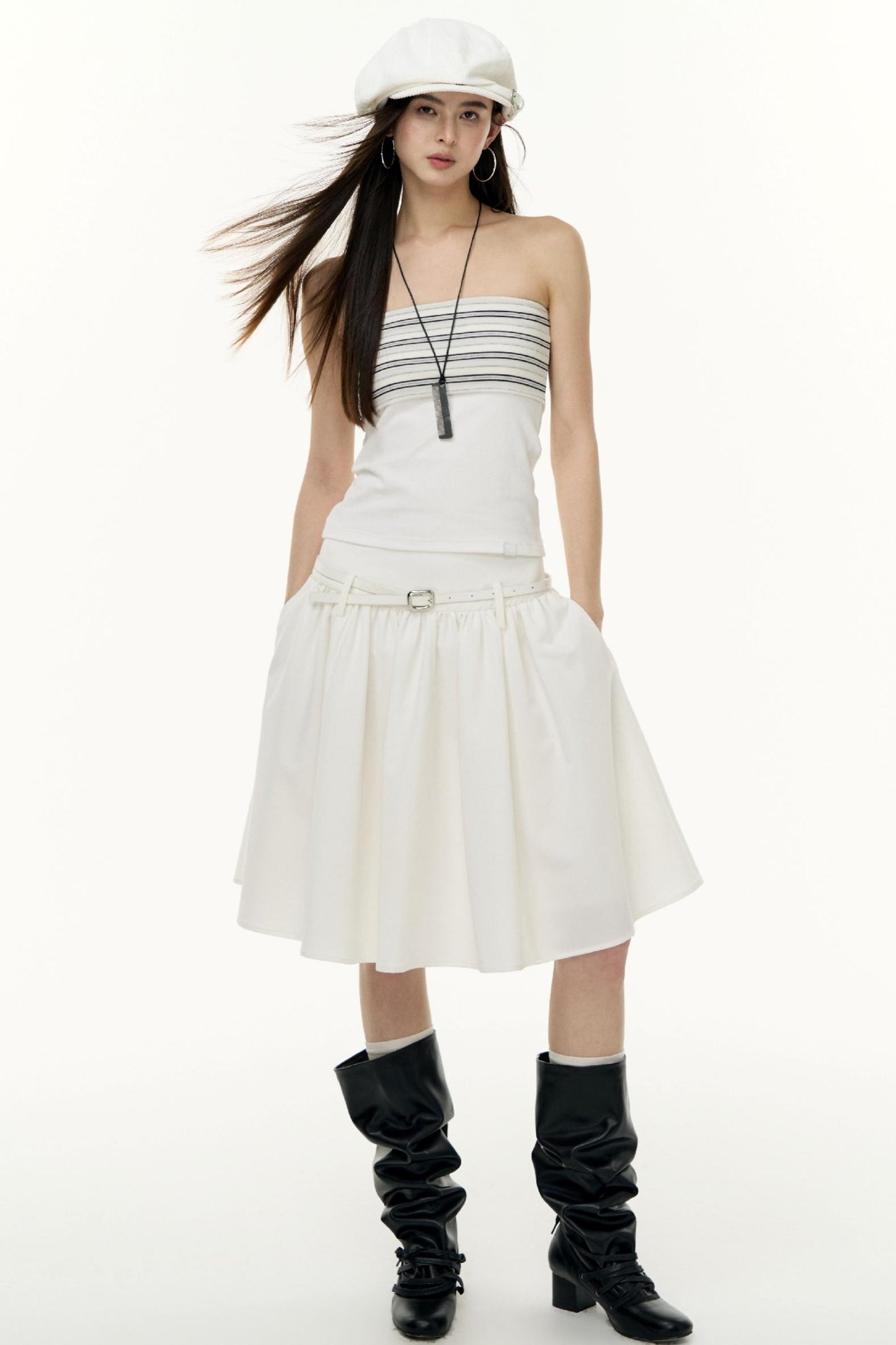 Virtual Striped Short Skirt Set-Up