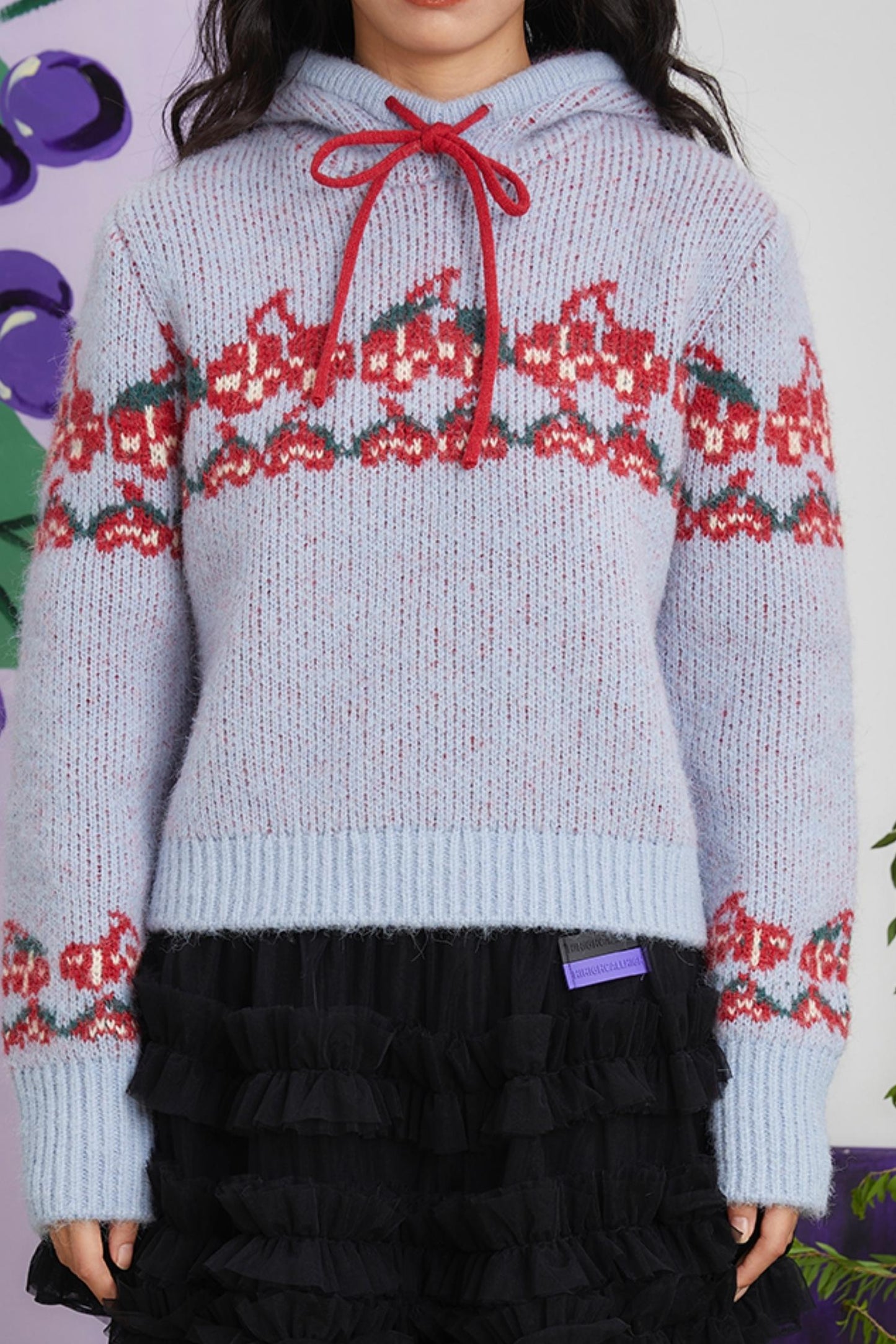 Retro Cherry Jacquard Sweater