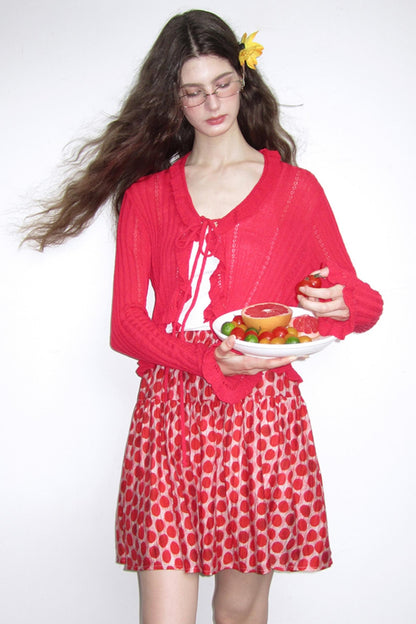 Vintage Ruffle Knitted Cardigan Set-Up