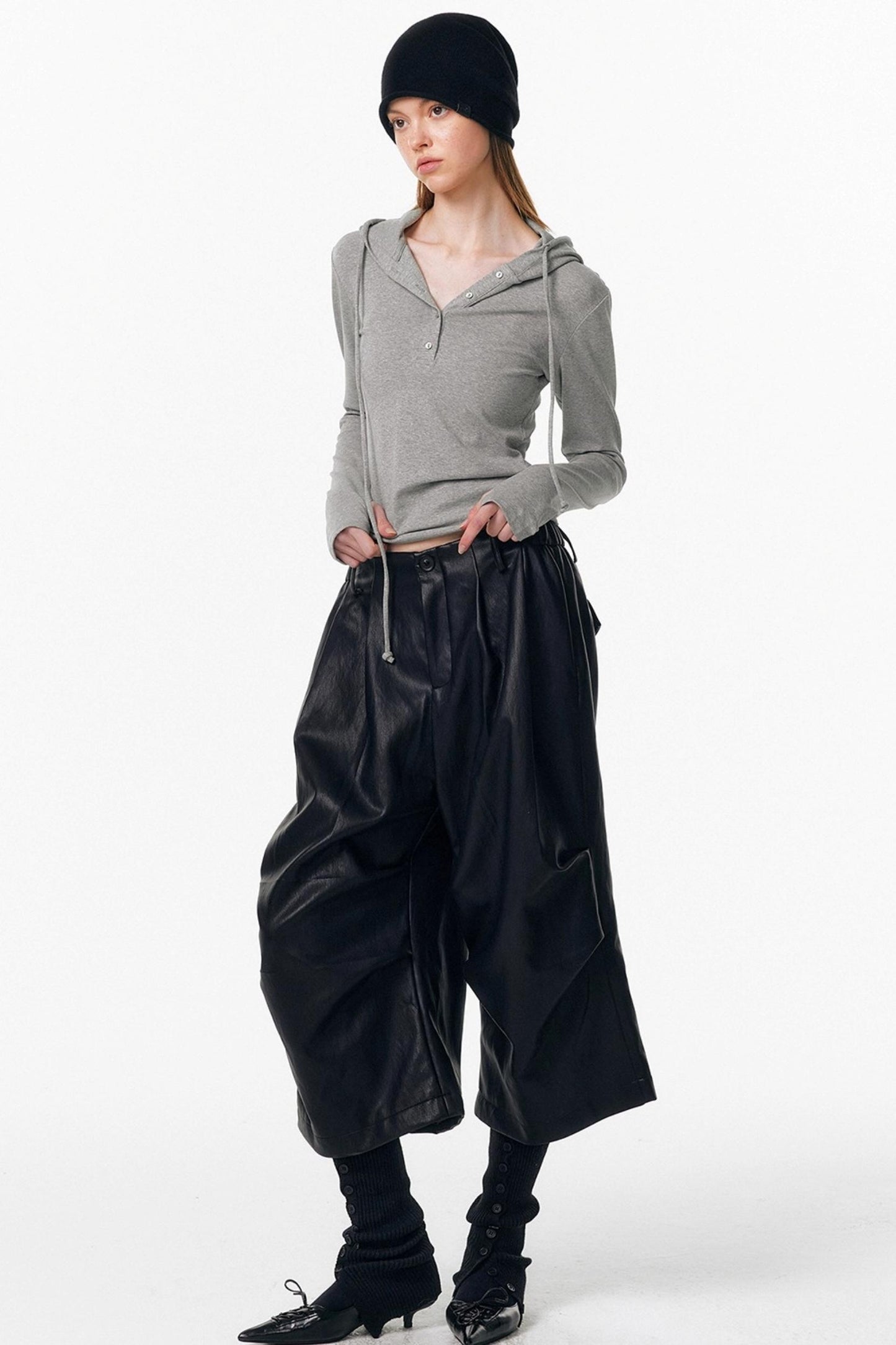 Irregular Pleated Leather Pants