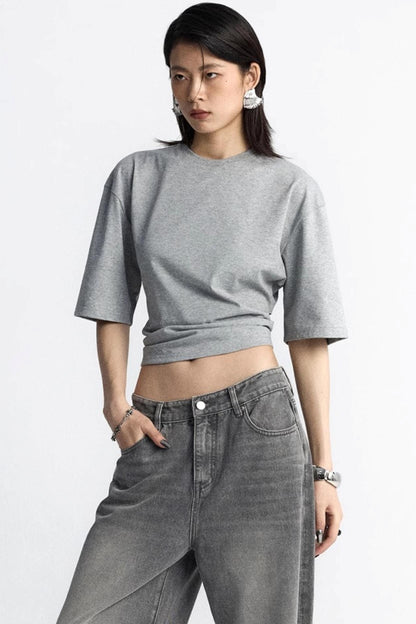 Pinch-Pleated Cut-Out Short Sleeve Summer Top